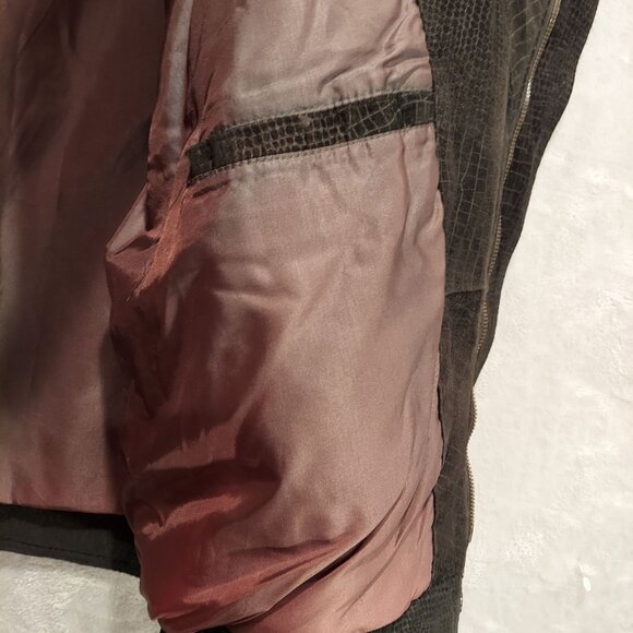 Byrnes & Baker Leather jacket Womens L black snakeskin pattern asymmetrical hips - Picture 7 of 16